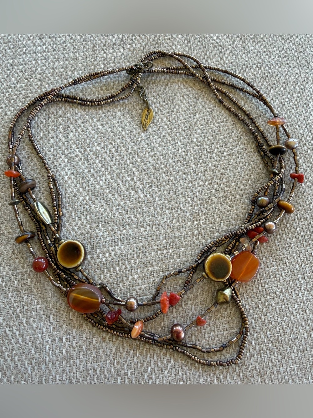 Coldwater Creek Multi-Strand Brown and Amber Beaded Necklace